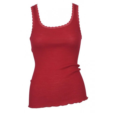 Hemd, wol/zijde met kantje, rood (XS-L)