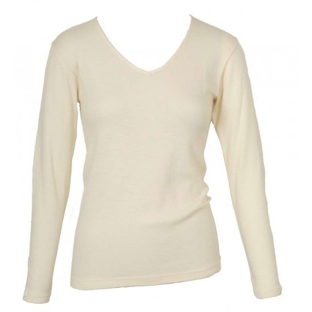 Ladies shirt long sleeved, wool/silk, natural (36-44)