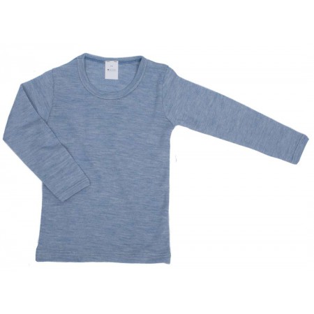 Kinder shirt lange mouw, wol/zijde, jeansblauw (92-164)
