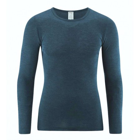 Shirt long sleeved, wool/silk, petrol (5-8)