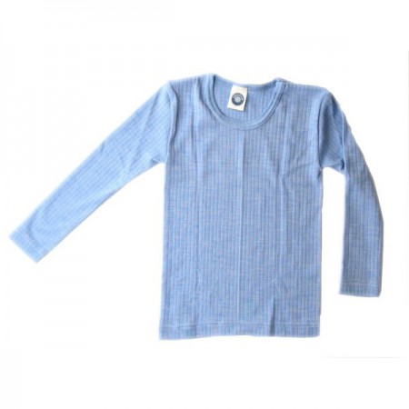 Kinder shirt lange mouw, wol/zijde/katoen, blauw (92-152)