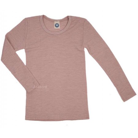 Shirt lange mouw, wol/zijde, rose cloud (92-140)