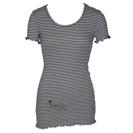 Shirt korte mouw, wol/zijde, marine/naturel (XS-XL)