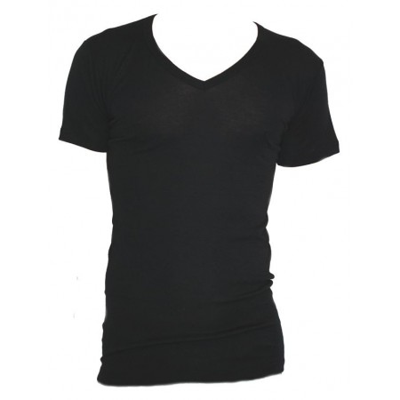 Shirt korte mouw, wol/zijde, zwart (S-XXL)