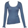 Shirt lange mouw, wol/zijde met kantje, azzurro (S-3XL)