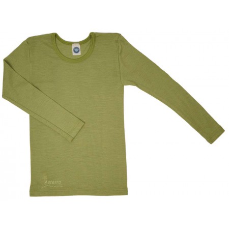 Shirt lange mouw, wol/zijde, groen (104-152)