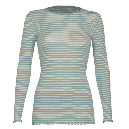 Shirt lange mouw, wol/zijde, pool blauw (36-46)