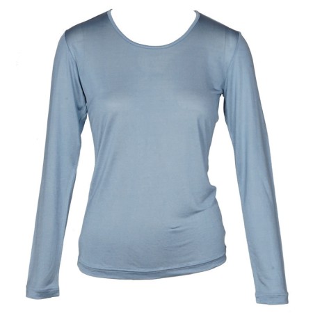 Shirt lange mouw, biologische zijde, duifblauw (S-XL)