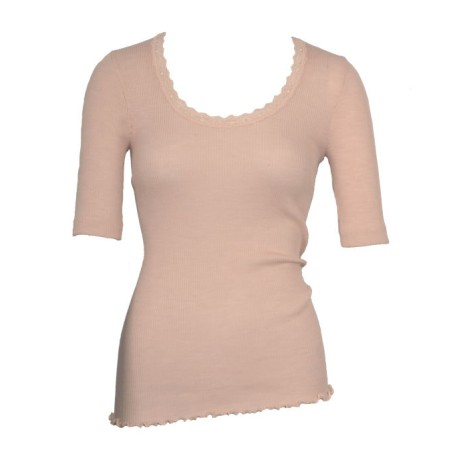 Shirt korte mouw met kant, wol/zijde, scallop shell (S-XL)