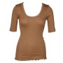Shirt short sleeved with lace, wool/silk, camel (S-XL)