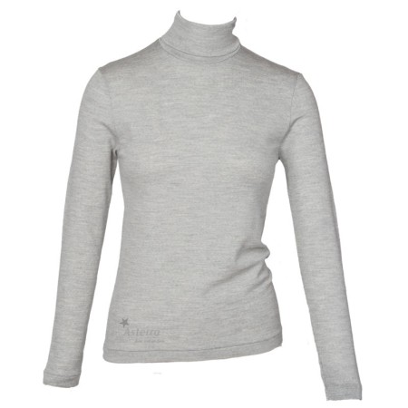 Shirt lange mouw, wol/zijde met kol, lichtgrijs (S-XL)
