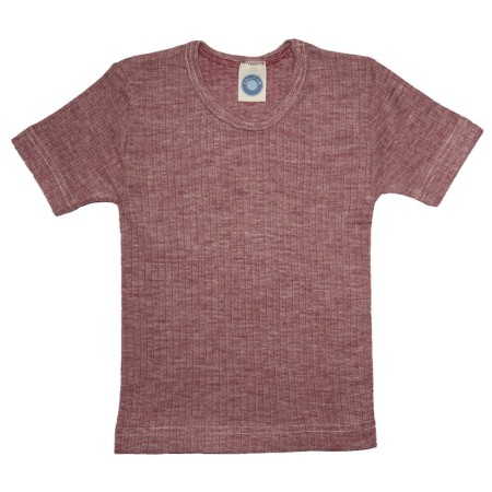 Shirt korte mouw, wol/katoen/zijde, wijnrood (92-152)
