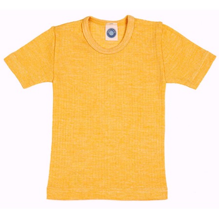Shirt korte mouw, wol/katoen/zijde, maisgeel (92-152)