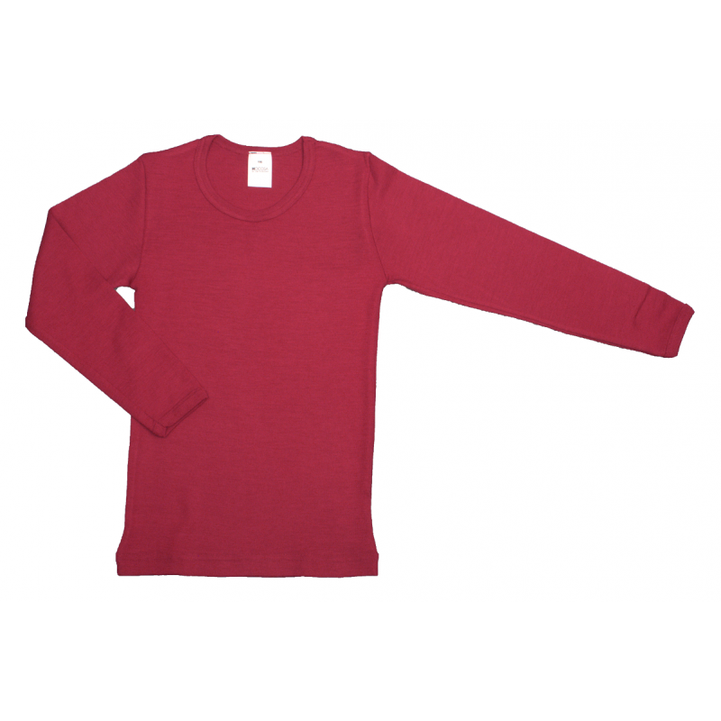 Shirt lange mouw, wol/zijde, rood