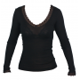 Shirt lange mouw, wol/zijde, zwart (S-XL)